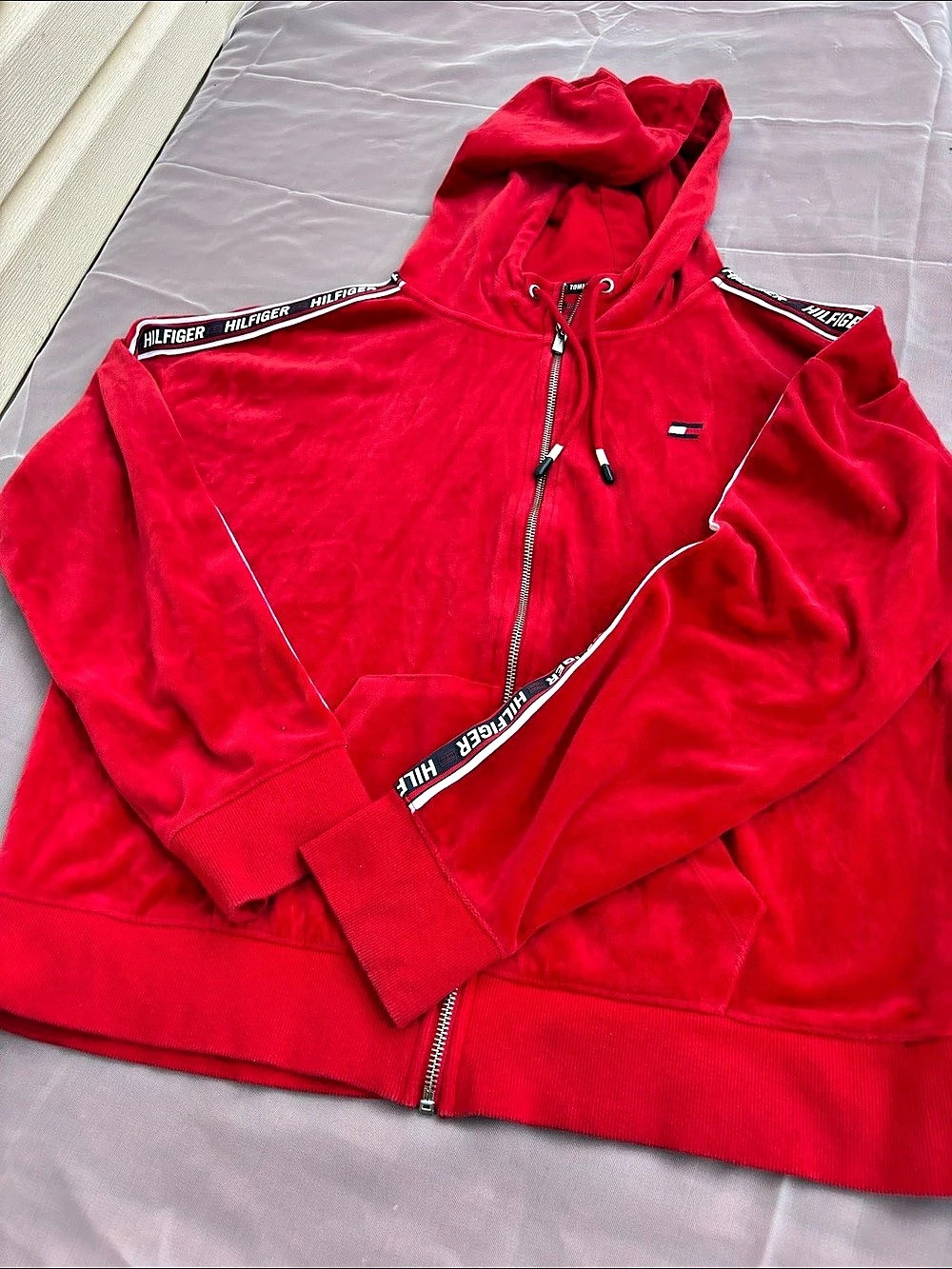 Tommy Hilfiger Sport Full-Zip Hoodie Velour Full-Zip Hoodie in Red XXL